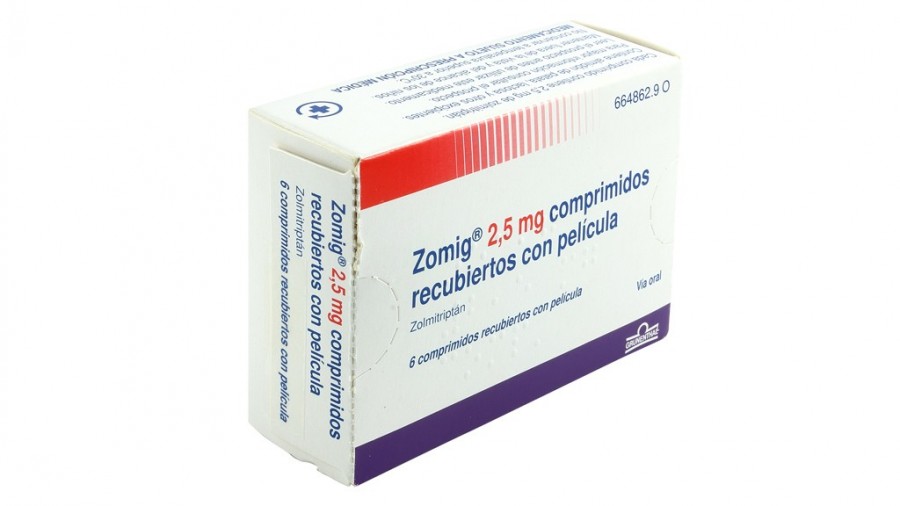 ZOMIG 2,5 mg COMPRIMIDOS RECUBIERTOS CON PELICULA , 3 comprimidos fotografía del envase.