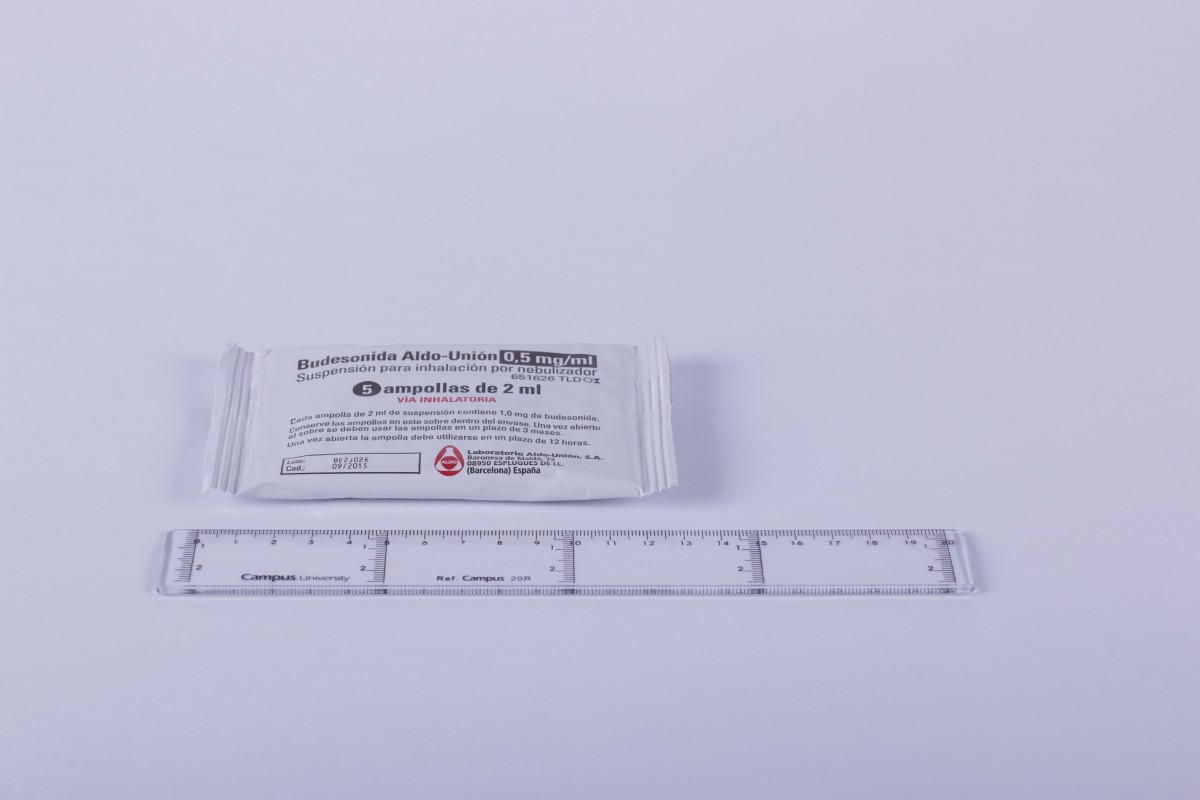 BUDESONIDA ALDO-UNION 0,5 mg/ml SUSPENSION PARA INHALACION POR NEBULIZADOR , 20 ampollas de 2 ml fotografía de la forma farmacéutica.
