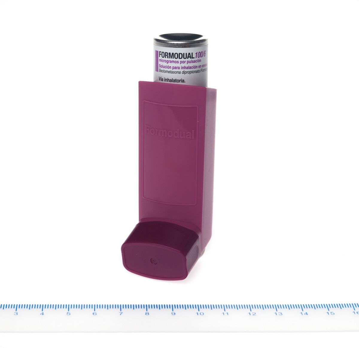 FORMODUAL 100 MICROGRAMOS /6 MICROGRAMOS/PULSACION SOLUCION PARA INHALACION EN ENVASE A PRESION, 1 inhalador de 120 dosis fotografía de la forma farmacéutica.