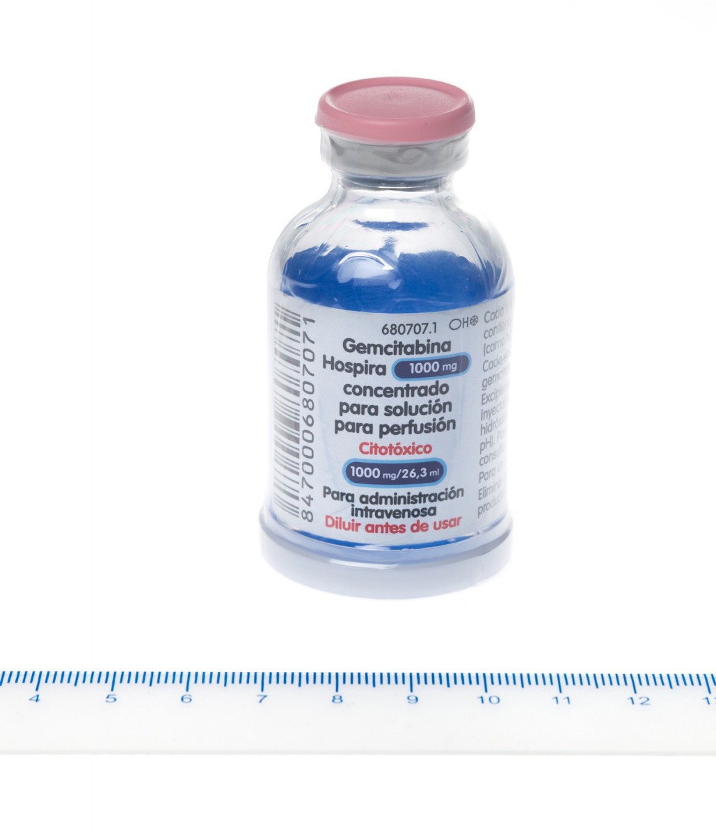 GEMCITABINA HOSPIRA 1000 mg CONCENTRADO PARA SOLUCION PARA PERFUSION ,  1 vial de 26,3 ml fotografía de la forma farmacéutica.