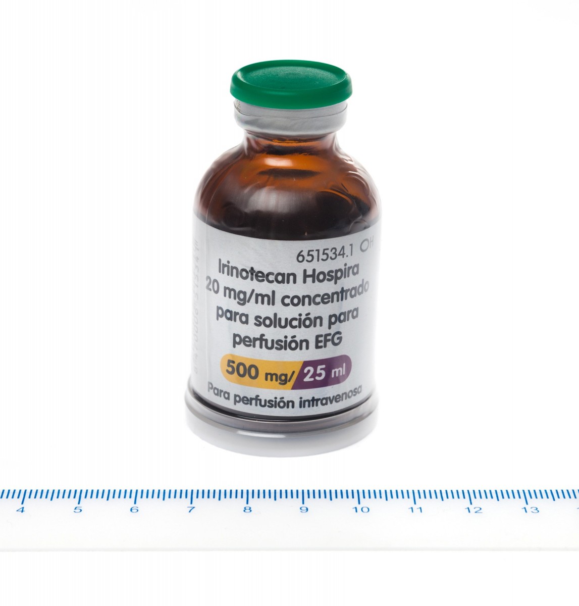 IRINOTECAN HOSPIRA 20 mg/ml CONCENTRADO PARA SOLUCION PARA  PERFUSION EFG , 1 vial de 25 ml fotografía de la forma farmacéutica.