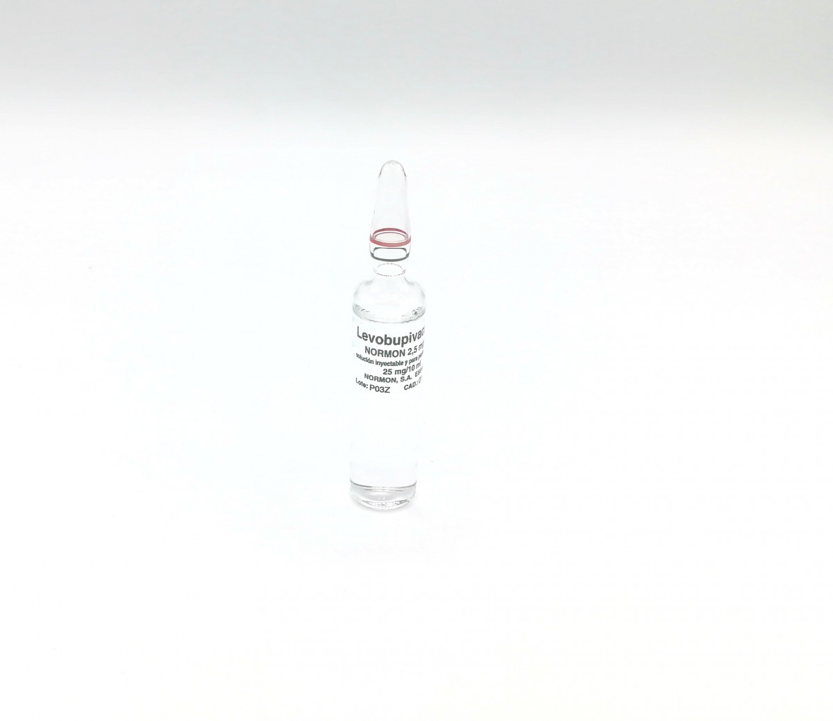 LEVOBUPIVACAINA NORMON 2,5 MG/ML SOLUCION INYECTABLE Y PARA PERFUSION EFG , 10 ampollas de 10 ml fotografía de la forma farmacéutica.