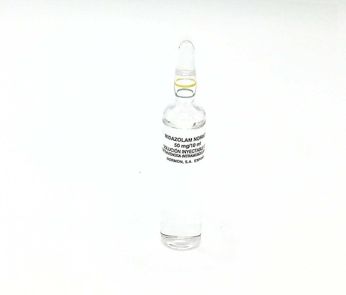 MIDAZOLAM NORMON 5 MG/ML SOLUCIÓN INYECTABLE Y PARA PERFUSIÓN EFG, 10 ampollas de 10 ml fotografía de la forma farmacéutica.