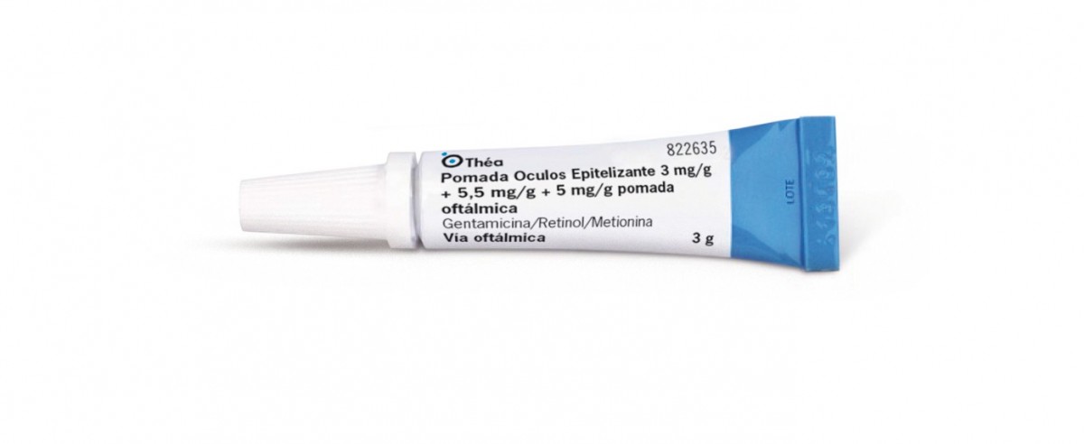 POMADA OCULOS EPITELIZANTE 3 mg/g + 5,5 mg/g + 5mg/g POMADA OFTALMICA , 1 tubo de 3 g fotografía de la forma farmacéutica.