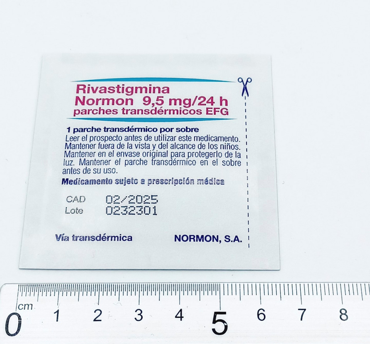 RIVASTIGMINA NORMON 9,5 MG/24 H PARCHE TRANSDERMICO EFG, 60 parches transdérmicos fotografía de la forma farmacéutica.