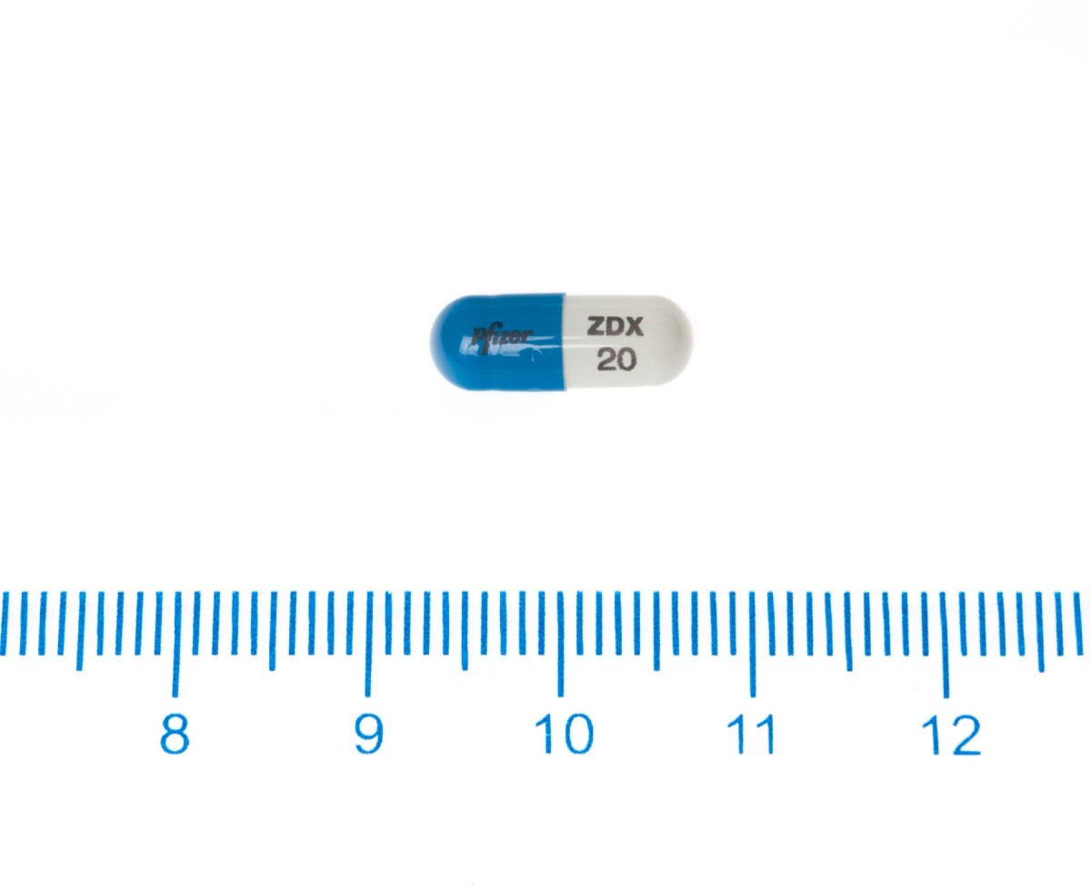 ZELDOX 20 mg CAPSULAS DURAS , 56 cápsulas fotografía de la forma farmacéutica.