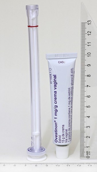 OVESTINON 1 mg/g CREMA VAGINAL , 1 tubo de 15 g fotografía de la forma farmacéutica.