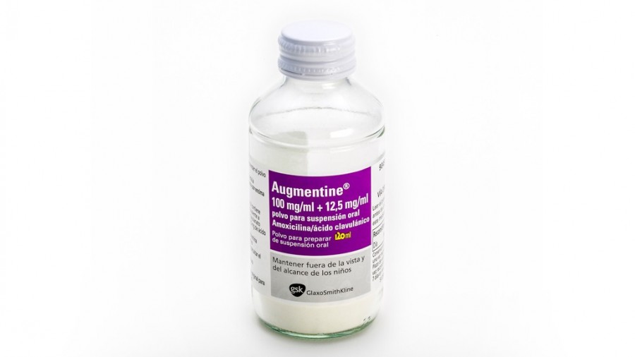 AUGMENTINE 100mg/ml + 12,5 mg/ml POLVO PARA SUSPENSION ORAL , 1 frasco de 60 ml fotografía de la forma farmacéutica.