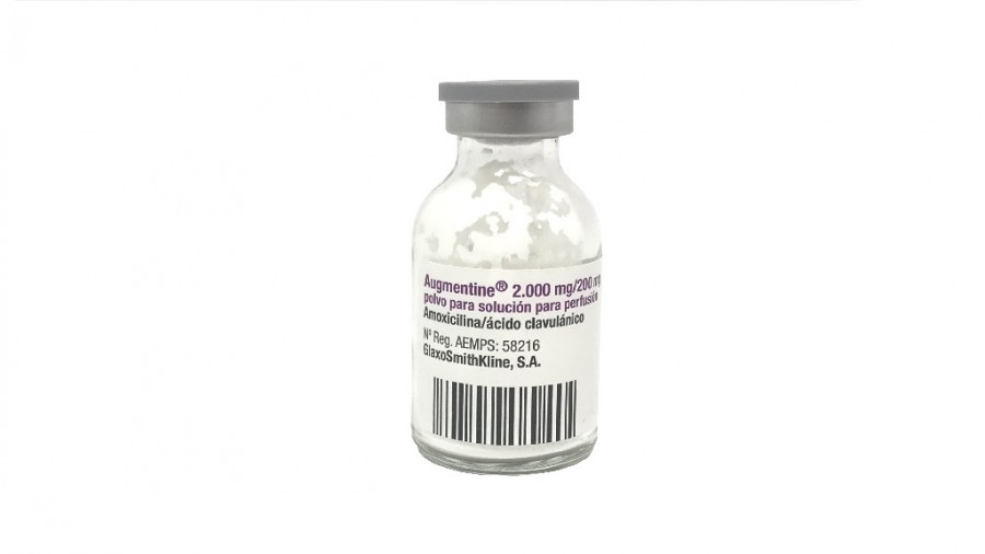 AUGMENTINE 2.000 mg/200 mg POLVO PARA SOLUCION PARA PERFUSION, 10 viales fotografía de la forma farmacéutica.