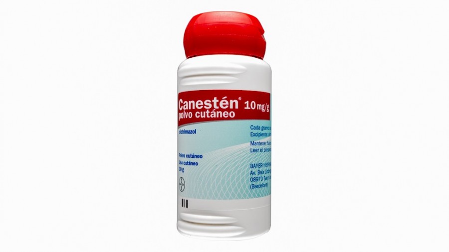 CANESTEN 10 mg/g POLVO CUTANEO, 1 frasco de 30 g fotografía de la forma farmacéutica.