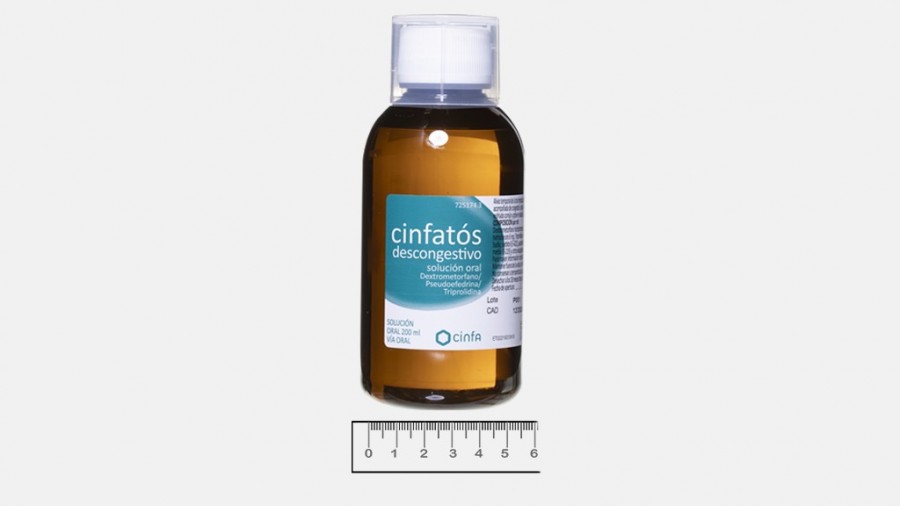 CINFATOS DESCONGESTIVO SOLUCION ORAL, 1 frasco de 200 ml (vidrio) fotografía de la forma farmacéutica.