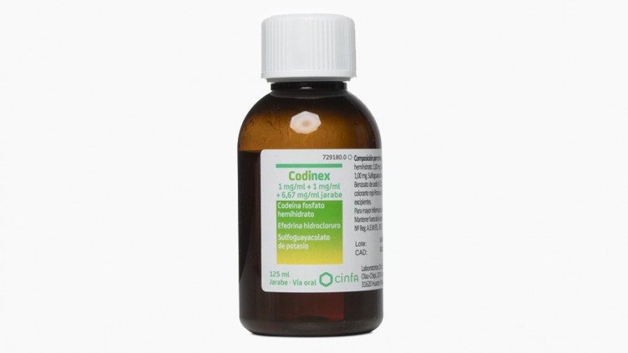 CODINEX 1 MG/ML + 1 MG/ML + 6,67 MG/ML JARABE, 1 frasco de 125 ml (PET + Tapón a prueba de niños) fotografía de la forma farmacéutica.