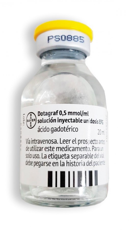 DOTAGRAF 0,5 MMOL/ML SOLUCION INYECTABLE UNIDOSIS EFG , 1 vial de 15 ml fotografía de la forma farmacéutica.