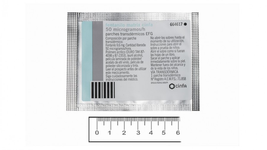 FENTANILO MATRIX  CINFA 50 microgramos/H PARCHES TRANSDERMICOS EFG, 5 parches fotografía de la forma farmacéutica.