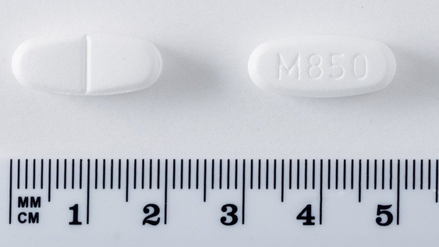 METFORMINA SANDOZ 850 mg COMPRIMIDOS RECUBIERTOS CON PELICULA EFG , 50 comprimidos fotografía de la forma farmacéutica.