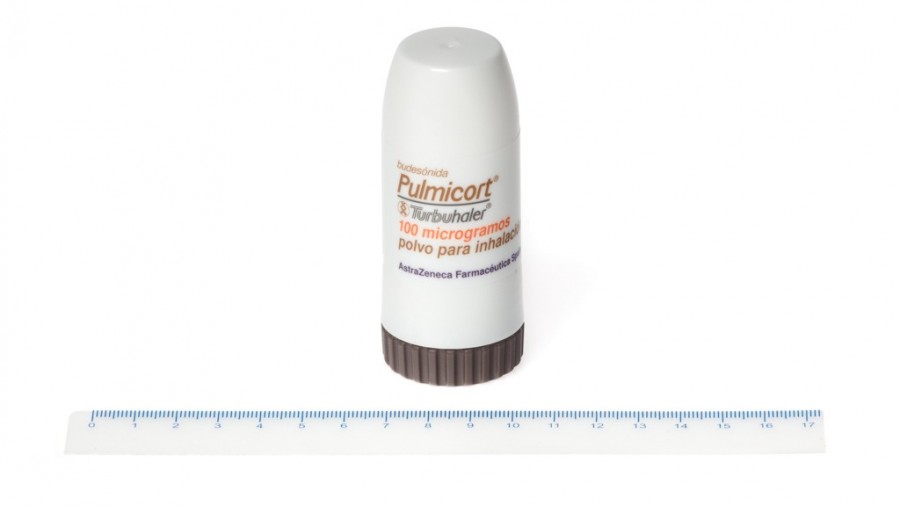 PULMICORT TURBUHALER 100 microgramos/inhalacion POLVO PARA INHALACION, 1 inhalador de 200 dosis fotografía de la forma farmacéutica.