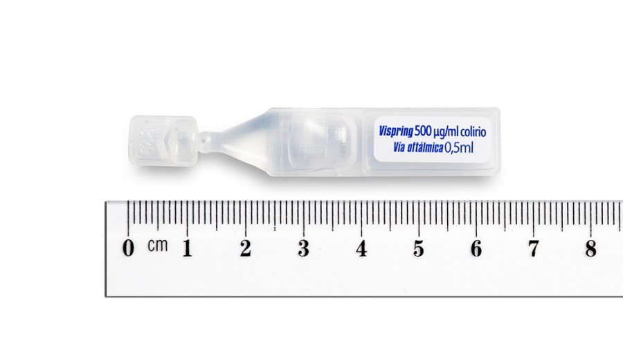 VISPRING 500 microgramos/ml COLIRIO EN SOLUCION EN ENVASE UNIDOSIS, 10 envases unidosis de 0,5 ml fotografía de la forma farmacéutica.